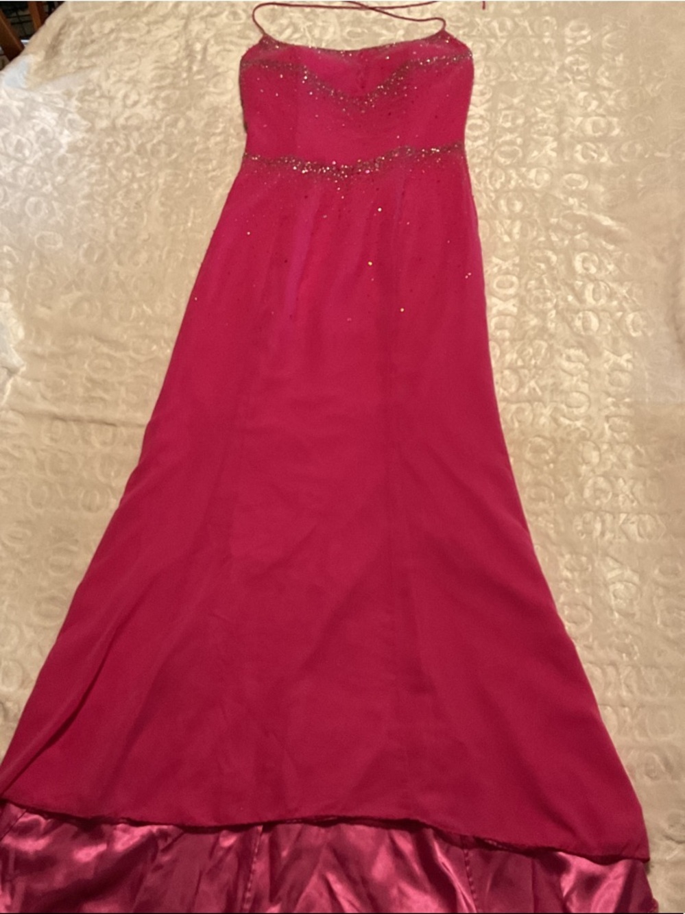 Strapless Fuchsia Evening Gown with Beaded Bodice